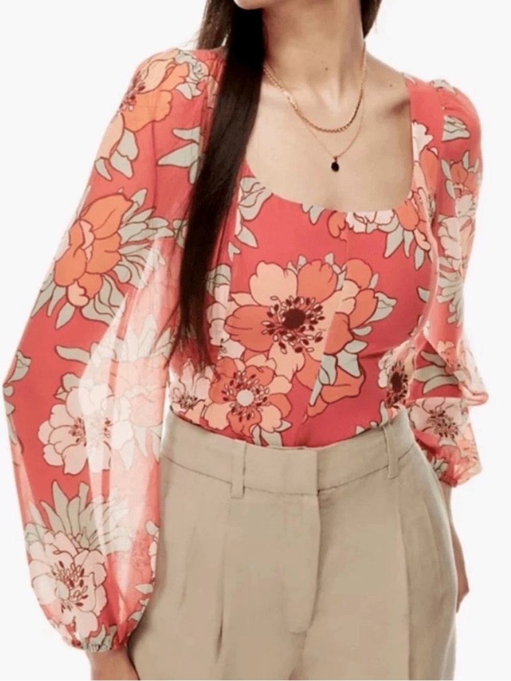 Wilfred Aritzia New With Tags Grace Mauve Floral L/S Blouse Size XL  Sku#84